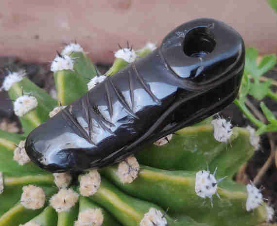 Carved Whitby jet shoe - 2019